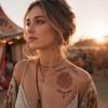 Nostalgie Red Henna Tattoo Kit, Waterproof Tattoos Stickers, Temporary Stickers for Women Wedding Party Festival Decorations