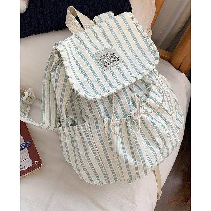 

College style casual striped canvas bag women s 2025 new versatile large-capacity simple backpack student schoolbag зелёный