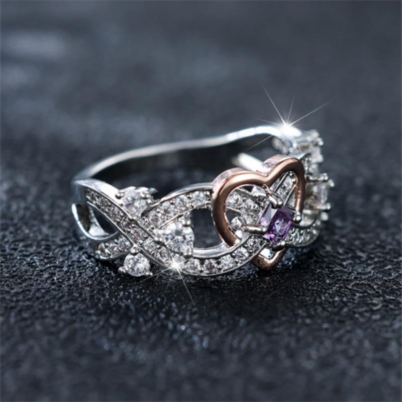 Diamond Studded Rose Gold Heart Ring for Women Fashionable Simple and Versatile New Style