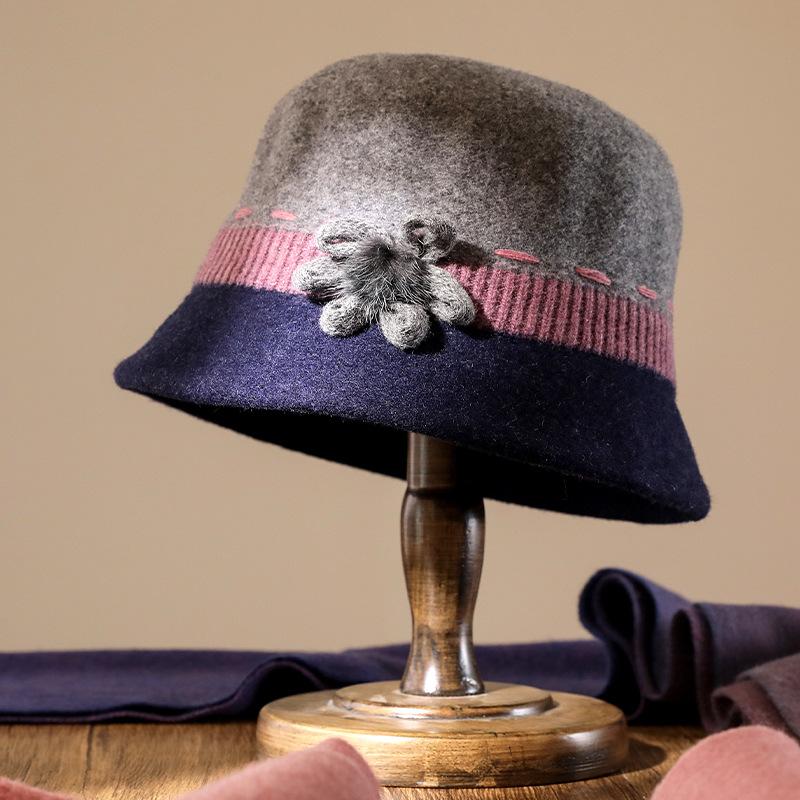 

Осень и зима новая шерстяная шляпа-ведро в стиле пэчворк, литературная женская шляпа-панама, теплая элегантная шляпа для матери среднего возраста, тренд one size fits all темно-серого