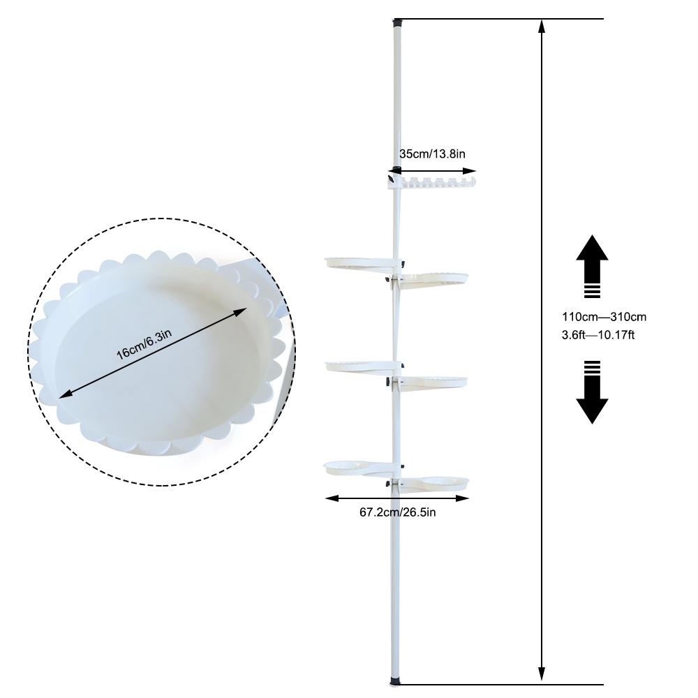 

7-слойная стойка для растений на натяжном шесте, стойка для декора внутренних цветов, подставка для хранения, регулируемый держатель для растений, полка для кашпо белый