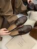 Brown retro loafers women's autumn and winter beanie shoes one-pedal black single shoes women's shoes British small leather shoes