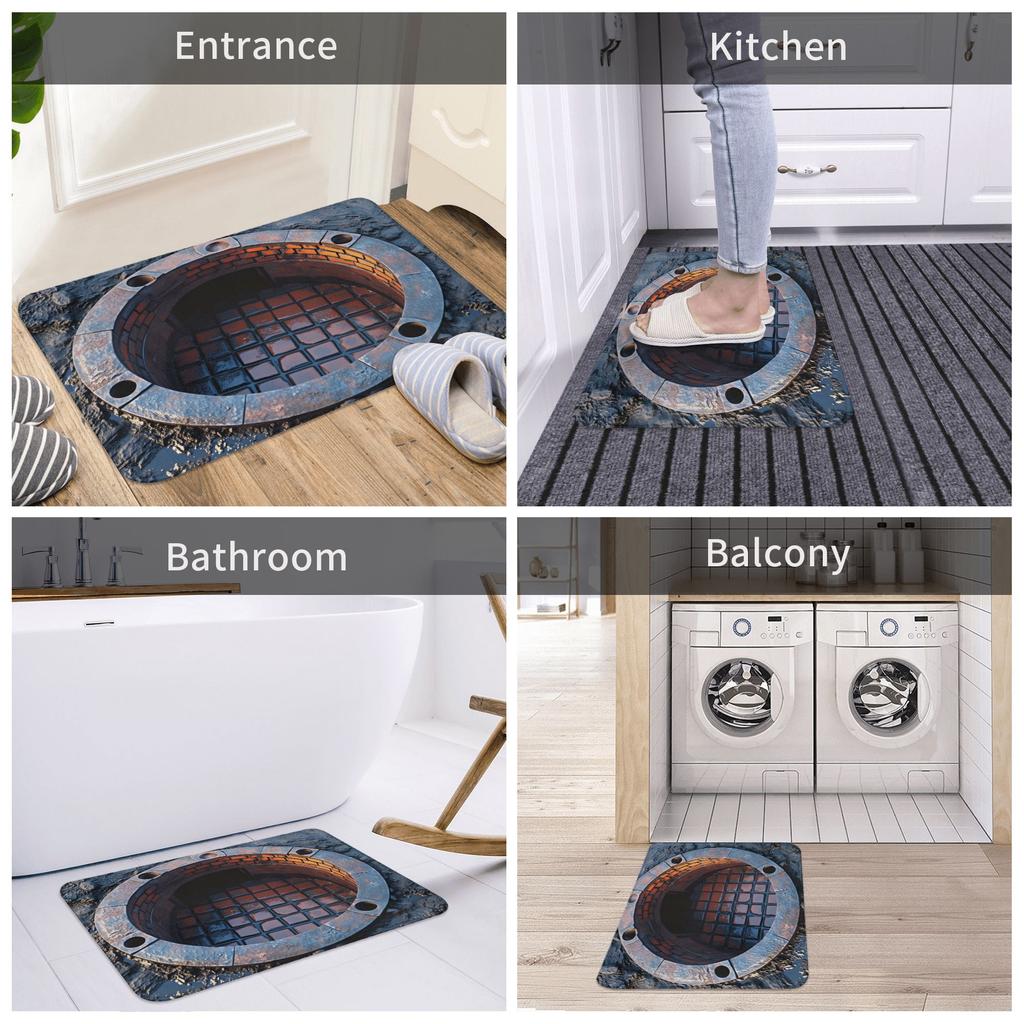 3D Manhole Cover Design Realistic Floor Front Door Mat Anti-Slip Outdoor Quick Dry Doormat Living Room Entrance Rug Carpet