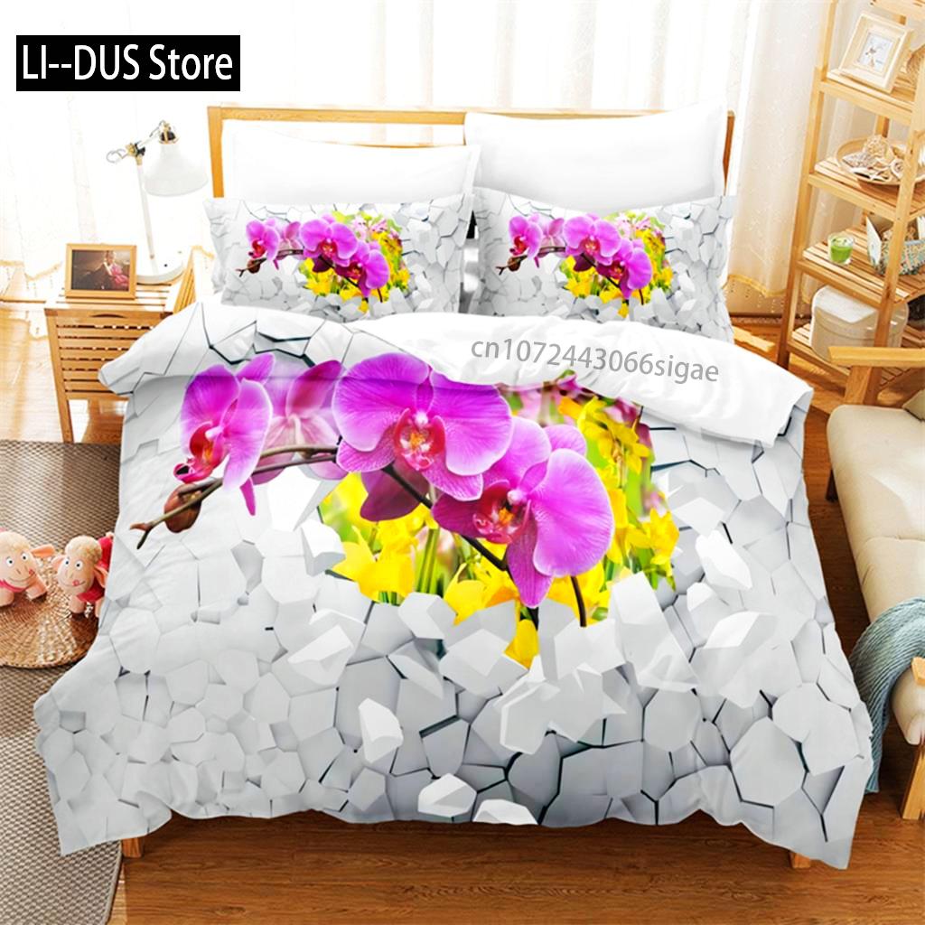 Helles Blumen Bettwäsche Set Bettbezug Set 3D Bettwäsche Digitaldruck Queen Size Bettwäsche Set Mode Design
