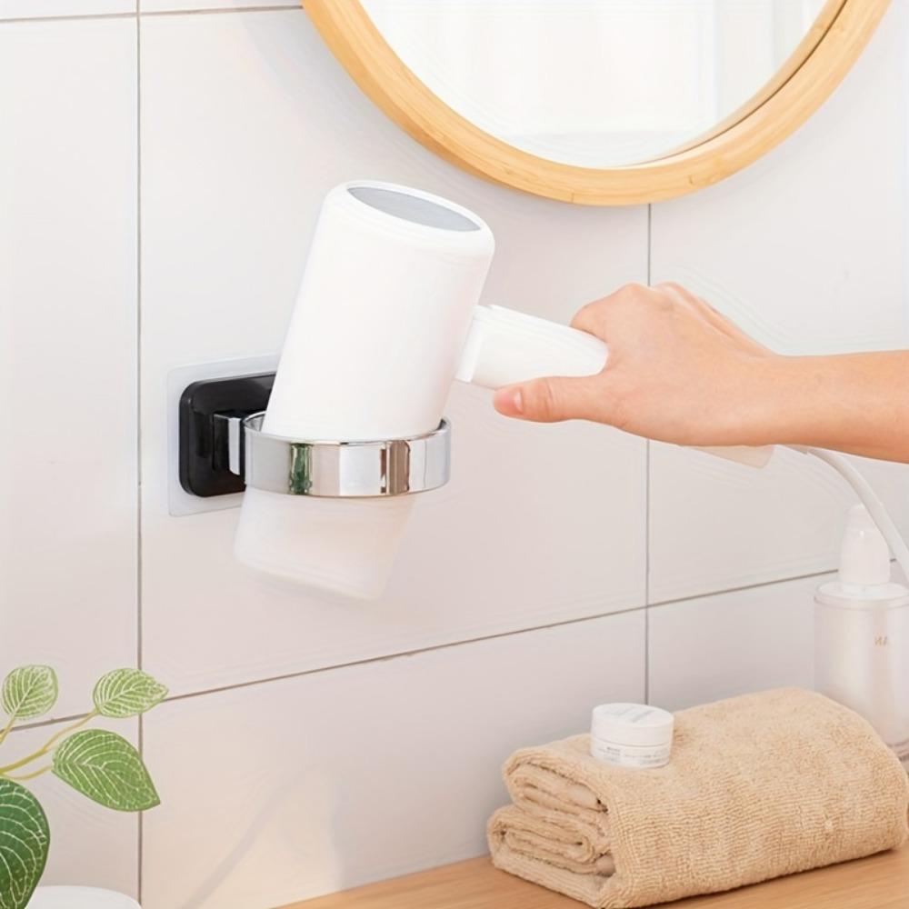 1pc Punch-Free Hair Dryer Storage Rack, Wall-Mounted Hair Dryer Holder Stand With Shelf For Home Bathroom Dressing Room