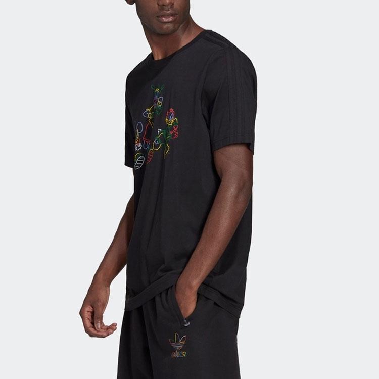 Adidas Originals Disney Mickey Cartoon Print Round Neck Short Sleeve T-Shirt Men Tops Black HF4932