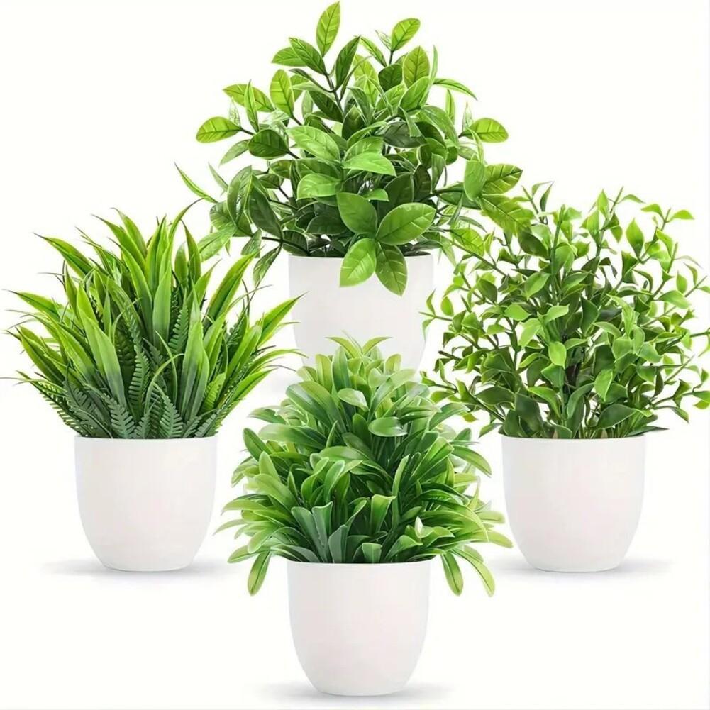 Decorative 4pcs Artificial Plants with Pots for Indoor and Outdoor Use