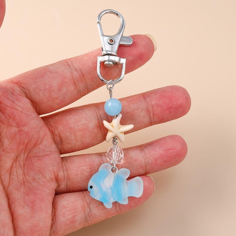 Whimsical Ocean Themed Keychain Artistic Resin Fish Charm With Alloy Starfish Compact Bag Decors Accessory