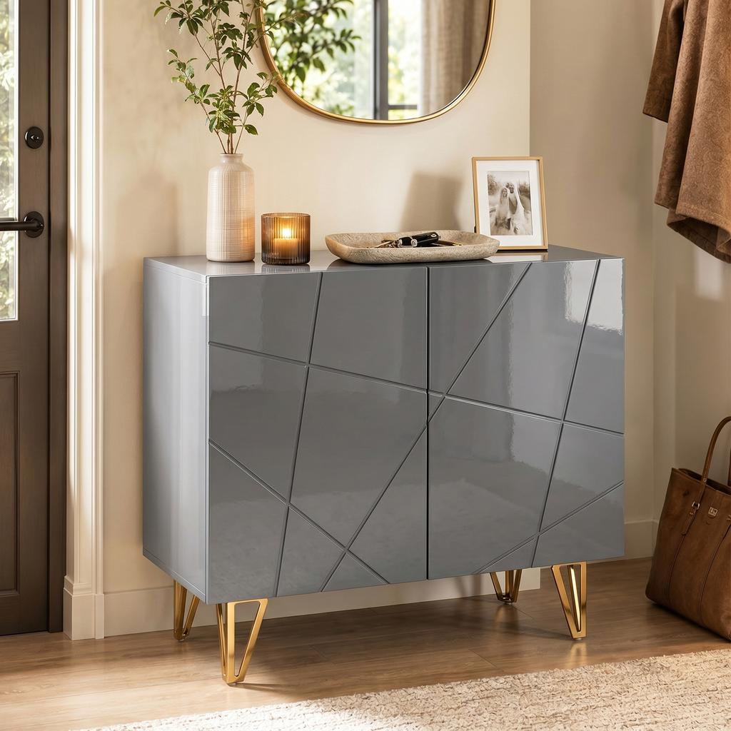 Modern Luxe High Gloss Sideboard, with Hairpin Legs - Grey