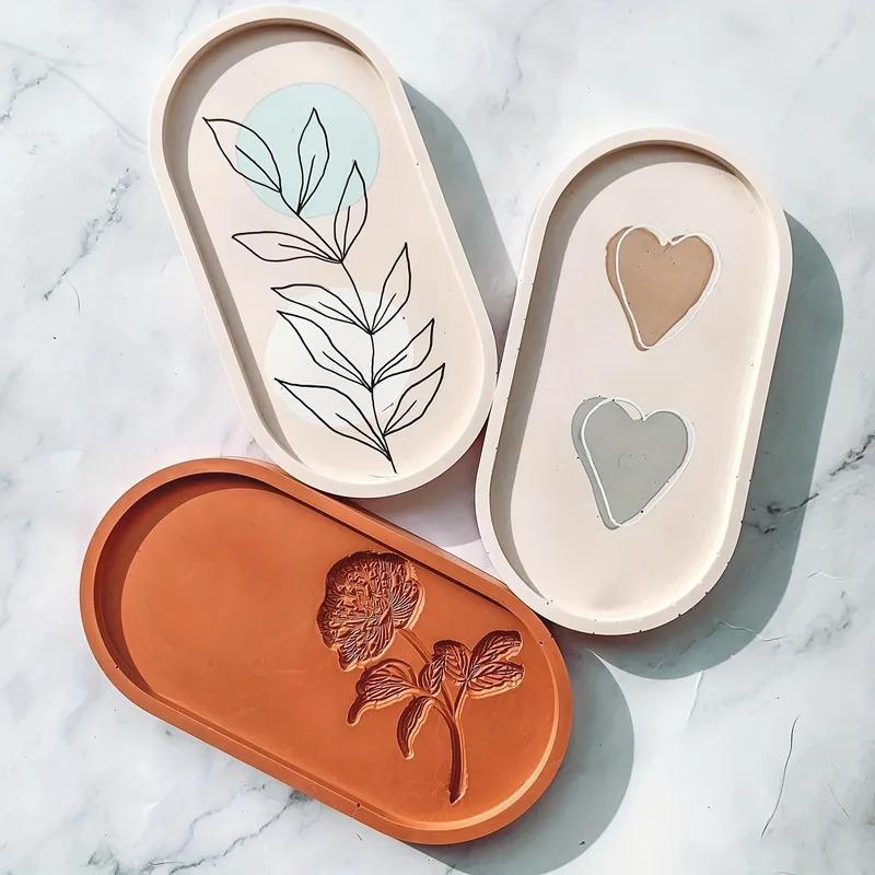 1pc/2pcs/3pcs Oval Coaster Epoxy Resin Clay Casting Silicone Mould Tray Storage Gypsum Tray Mold DIY Jewelry Tray Dishes