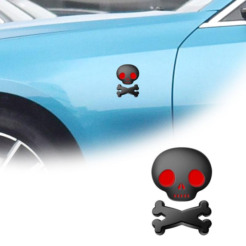 1Pcs Cute Metal Zinc Alloy Skull Skeleton Emblem Sticker Truck Label Badge Decal Motorcycle Automobiles Car Styling Accessories