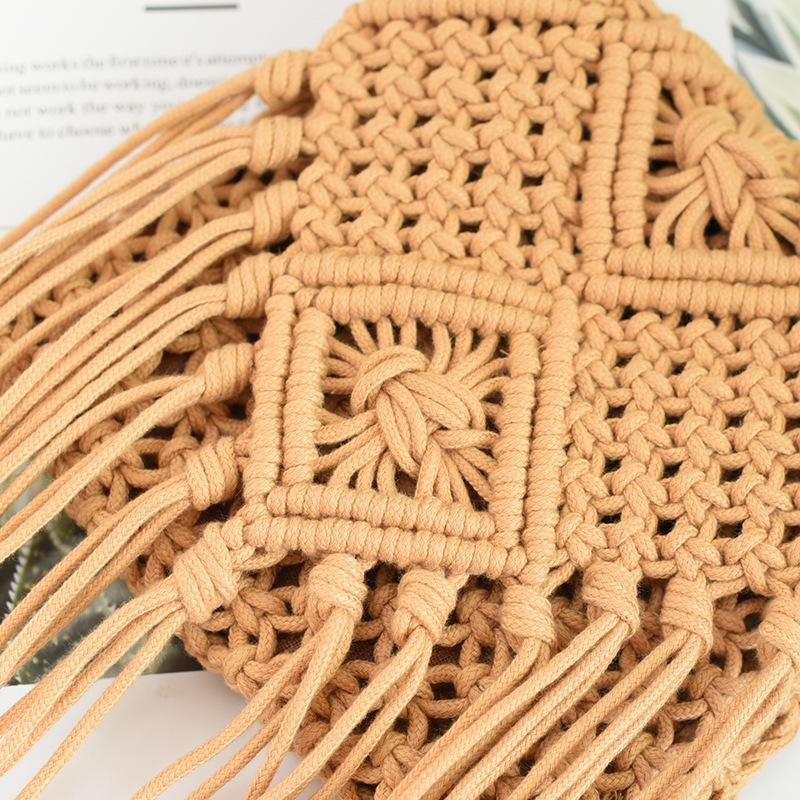 Sommer Koreanische Quaste Umhängetasche aus Stroh - Retro Einseitige Schulter Baumwollfaden Gewebte Klapptasche