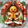 Christmas Wooden Sign with Adorable Gingerbread Man Pattern - Navidad Round Sign for Front Door, Wall Hanging Decor - Ideal Christmas Decoration