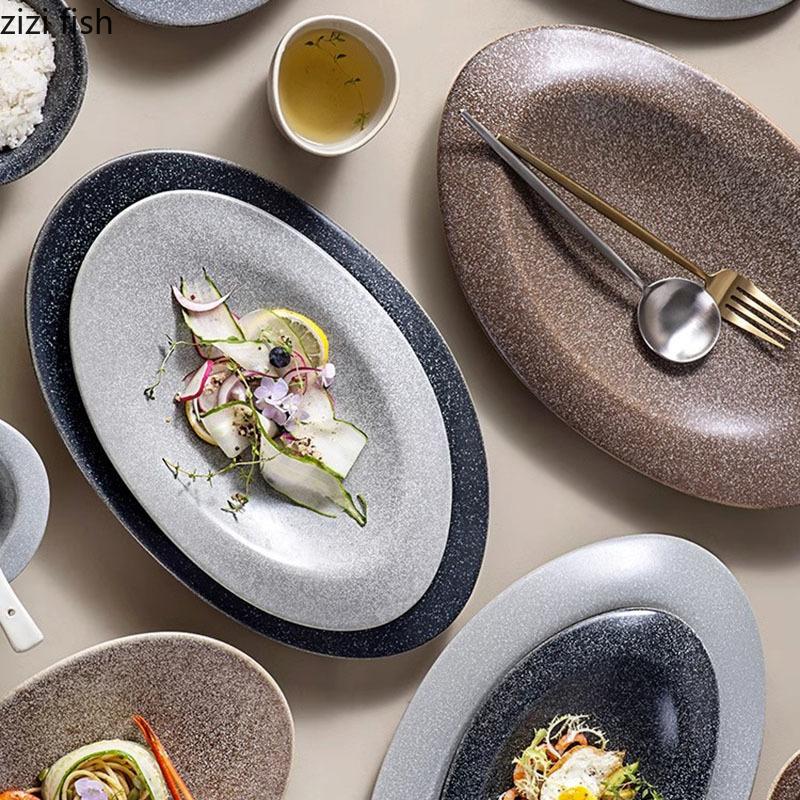 Creative Irregular Oval Ceramic Plate Restaurant Fish Plate Dessert Plate Sushi Dish Shallow Plates Restaurant Special Tableware