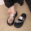 Thick-soled heightened heel toe cool slippers women's summer wear new beautiful flip-flops beach sandals