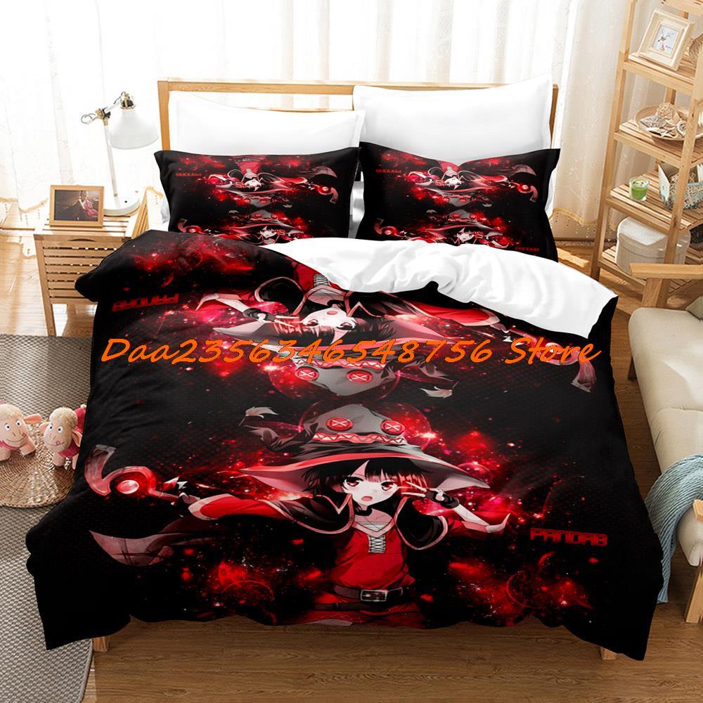 Megumin Konosuba Beding Set Single Twin Ful Quen King-Sized Dimensionsd Dimensions Bed Linen Set Aldult Kid Bedrom Duvetcover Sets 3D Anime Bed Shet