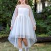 Girls Dresses Contrast Mesh Long Sleeve Twirly High Low Birthday Party Formal Dress