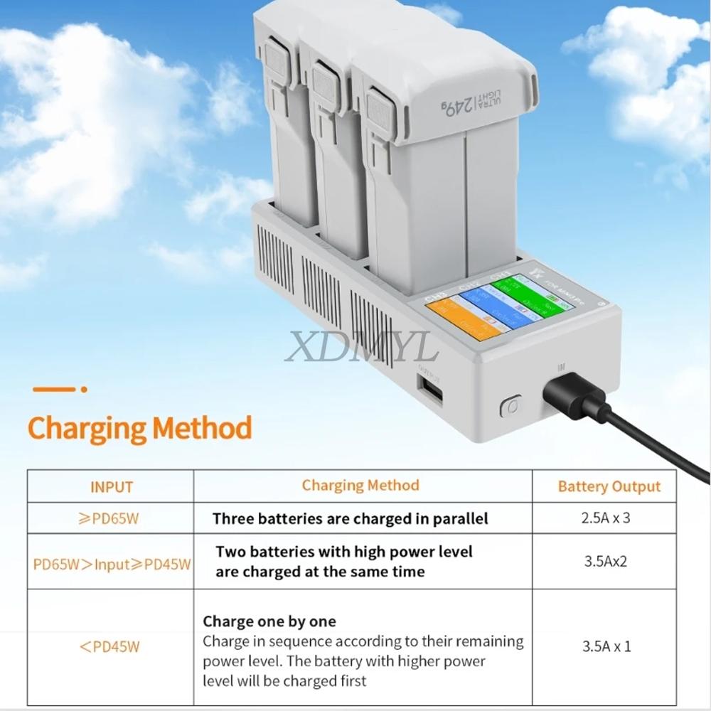 3-Way Battery Charger Manager For Mini 3/Mini 3 Pro Charging Hub Battery Charging Butler For DJI Mini 4 Pro Accessories