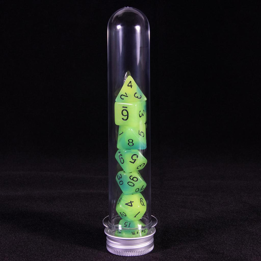 7pcs Polyhedral Glow In The Dark Effect Dice with Tube for DND COC Cthulhu TRPG Running Team Table Game Dnd Dice Set