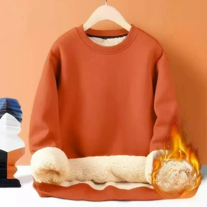 Autumn and Winter Men's Solid Color Round Neck Lamb Fleece Warm Casual Sweater Men's Jacket