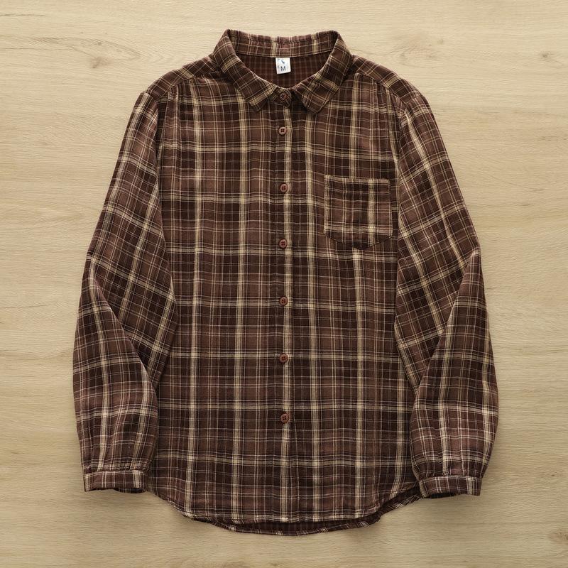 Autumn Women Plaid Shirts Long Sleeve Casual Blouses Turn Down Collar Loose Lady Cardigan Tops Female Clothes College Style