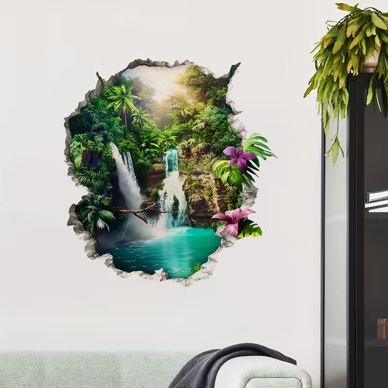 Wall-cutting Jungle Waterfall Wall Stickers for Living Room and Bedroom Decoration - Natural Landscape Stickers