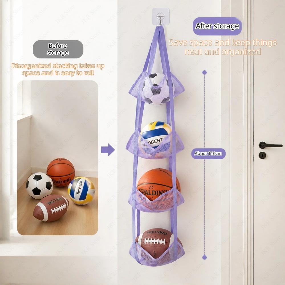 Wall Mounted Hanging Organizer Bag for Ball Storage Door Football Rack Helmet Doll Toy Holder for Bedroom Garage and Sports Room