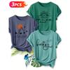 Three-piece Set Elegant Short-sleeved Shirt for Women Freeform Geometric Bird+ Beach sunset+Dandelion Happy Print Round Neck Women's T Shirt Suitable