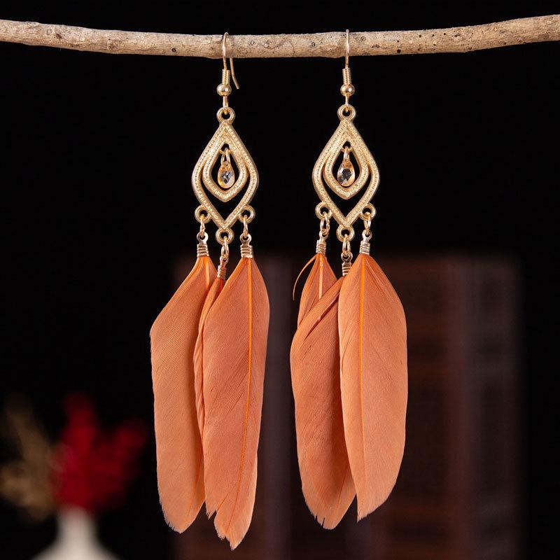 Trendy Ethnic Retro Multicolor Feather Beaded Circle Dangle Earrings