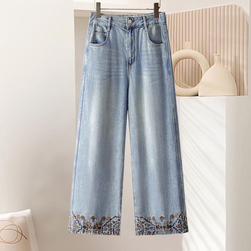 Tachi Women s Retro High-Waist Embroidered Wide-Leg Jeans M