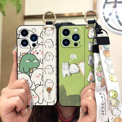 Capas de telefone de desenho animado dedicadas para iPhone, Samsung, Huawei e Oppo com cordão de pulseira fofo. Suave e elegante!