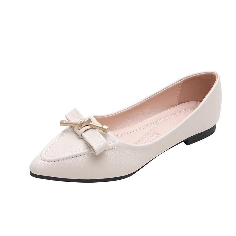 Pointed single shoes women's soft-soled summer women's shoes 2025 new bow, shallow mouth, ladyshoes, flat-soled four-season temperament women's shoes