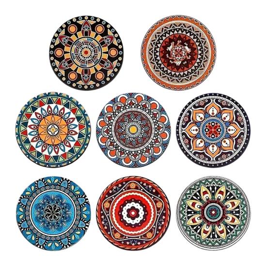 8PCS Coasters, Colorful Wood with Non-Slip Coasters, Heat Insulation Waterproof Drink Holder, for Home Office Dining Table
