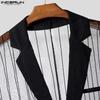 INCERUN Men Lapel Neck Sleeveless See Through Mesh Transparent Striped Blazer Tops