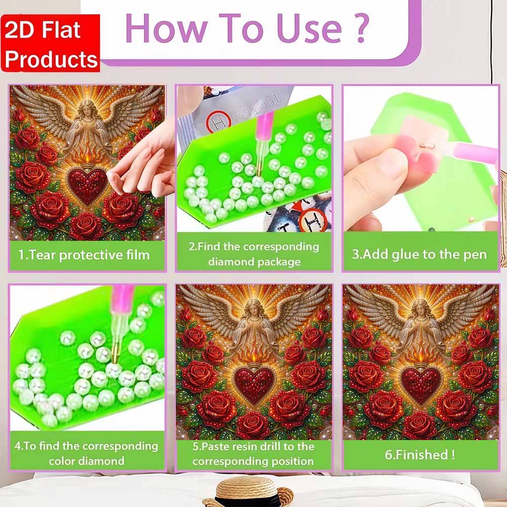Pearl Painting 5D DIY Decorative Painting. Angel and Red Roses. Cute Birthday Gift. Handmade Art Painting