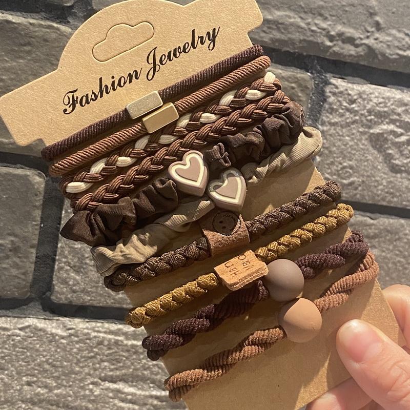 1set Simple high elastic hair rubber bands for women black thick hair tie heart hairband scrunchie set pack girls hair acesories