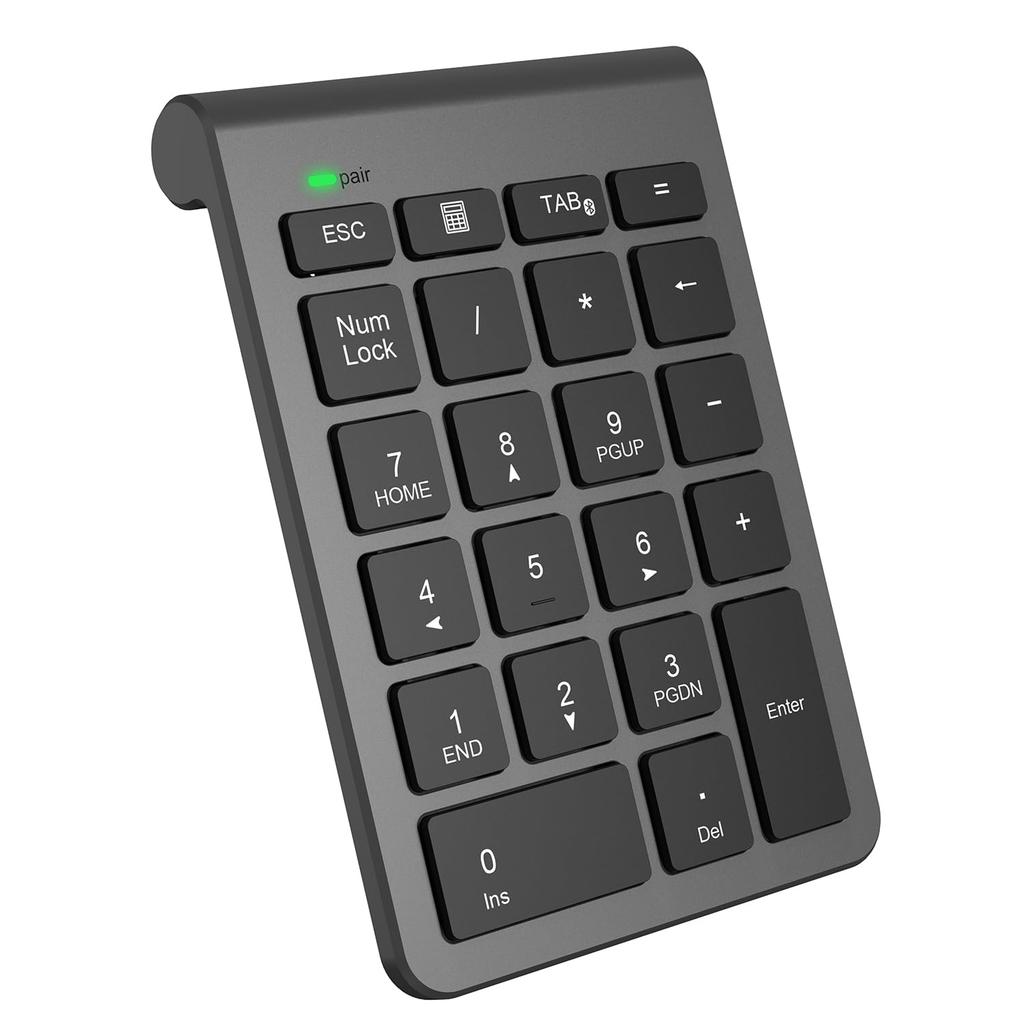 22-Key Bluetooth Wireless Numeric Keypad with Tab Key, Multi-Function Number Pad, Compatible with PCs, Laptops, and More