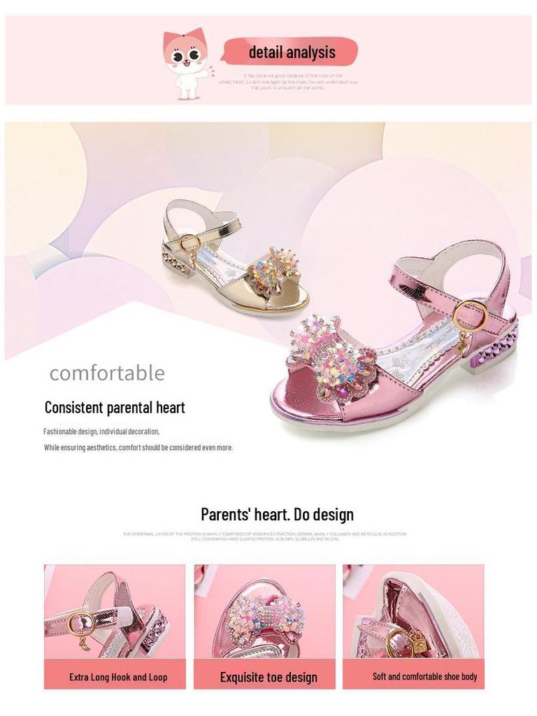 Girls' Princess Rhinestone Bow Sandals - Trendy Summer 2023 Fashion for School Students