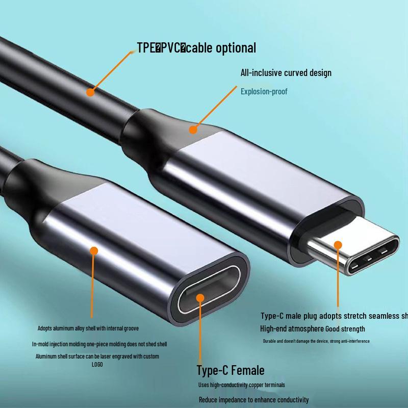 USB 3.1 Type-C Male To Female Data Cable for iPhone 15 & Mate 6