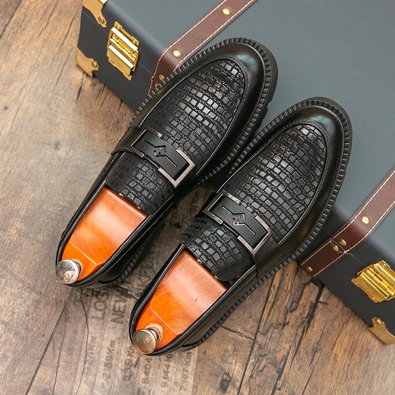 Men Leather Casual Dress Shoes Platform Loafers Slip-on High Thick Bottom Height Increasing Shoes Oxfords Wedding Shoes Hombres