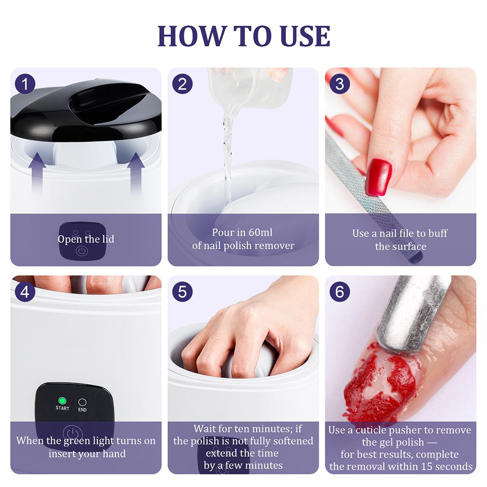 Elektrisk neglelakkbløtebolle Damp 5-fingers innerliner Neglelakkfjerningsmaskin Steamer Oppvarming UV Gel Fjerner Bløtlegg