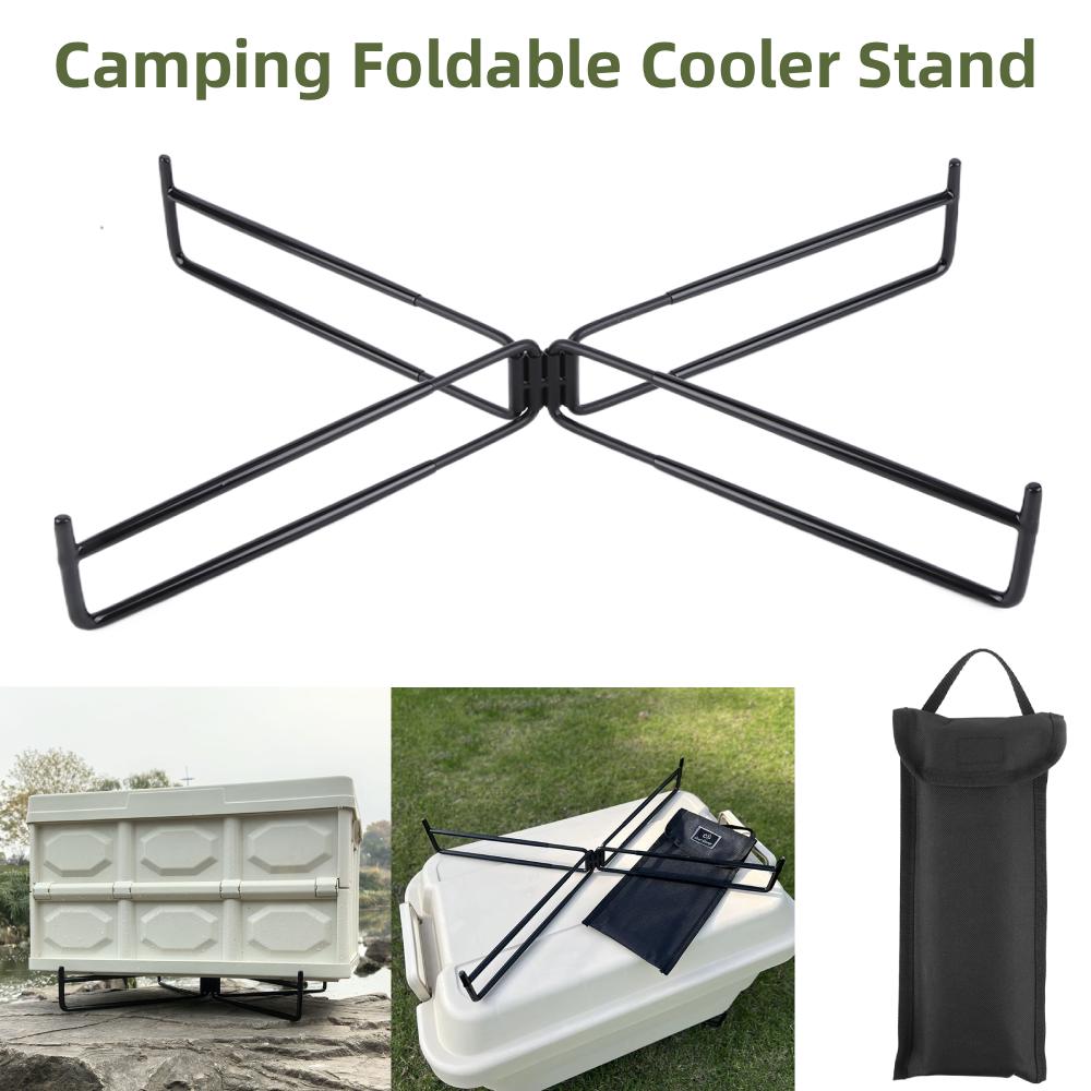 Camping Foldable Cooler Stand Multifunctional Heavy Duty Metal Stand Portable Fridge Ice Box Stand Anti-Slip Picnic BBQ Bracket