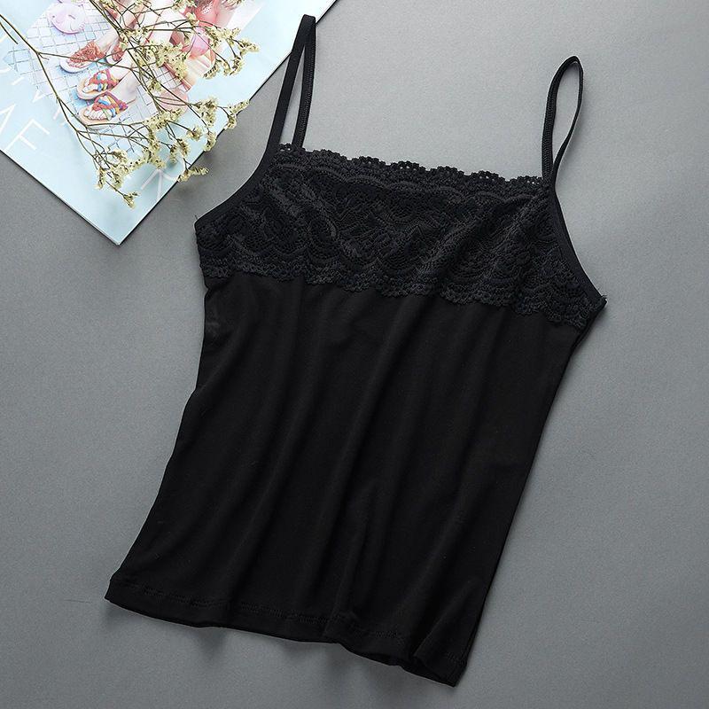 Women's Plus Size Lace Cotton Camisole - Slimming Black/White Spring Summer Top
