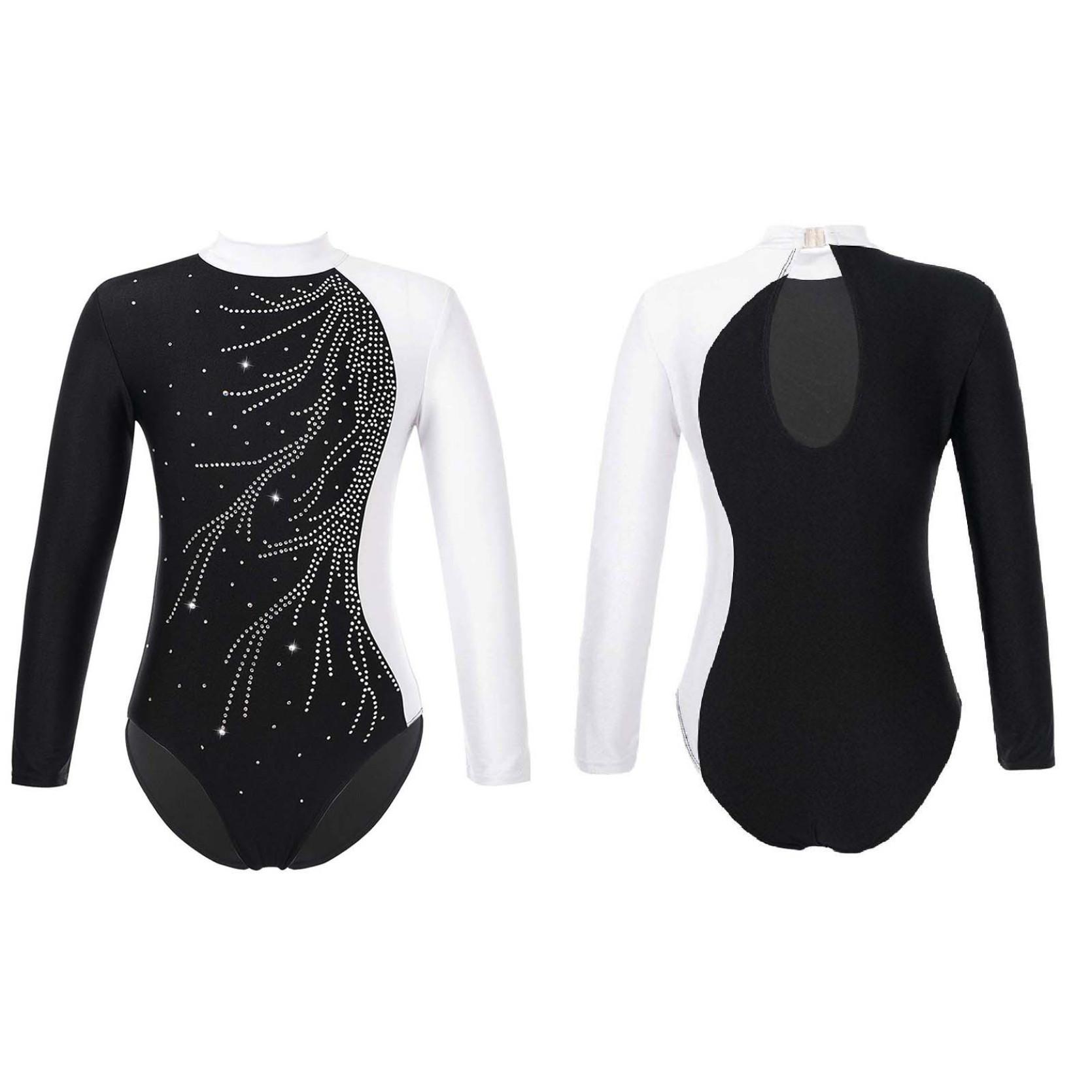 

Спортивный купальник с длинными рукавами для девочек, балета, танцев, гимнастики, детский костюм для катания на коньках с блестящими бриллиантами, танцевальная одежда 5-6 Years белый