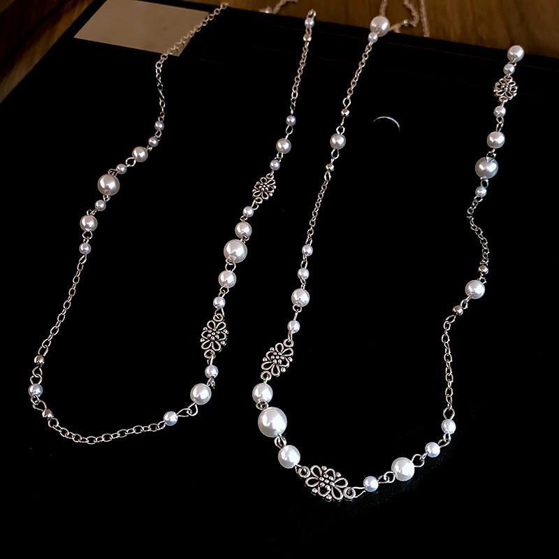 Diamond Water Drop Pearl Beaded Necklace Autumn and Winter French Light Luxury Sweater Chain Fashionable Versatile High-end Jewelry