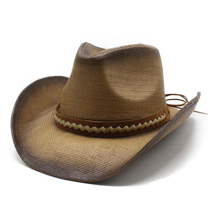 Hand Painted Big Edge Western Cowboy Straw Hat With Ethnic Style, Ideal For Beach, Sunshade Visor