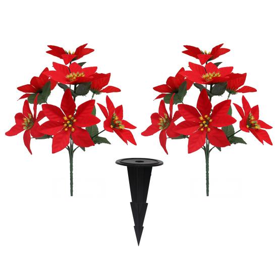 Artificial Christmas Flowers 7 Heads Faux Poinsettias Bouquet for Christmas Table Vase Fillers Planters Porch Outdoor Indoor Decor