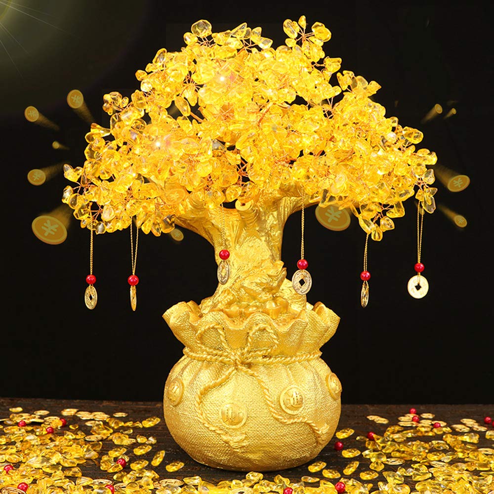 MYONEEN Money Tree Feng Shui Interior Good Business Power New Present Golden (Citrine) - Item, Decor, Fortune-Bringing, Luck, Prosperity, Stone, Gift,