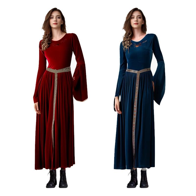 European Medieval Queen Costume Dress With Flared Sleeves For Cosplay And Stage Performances