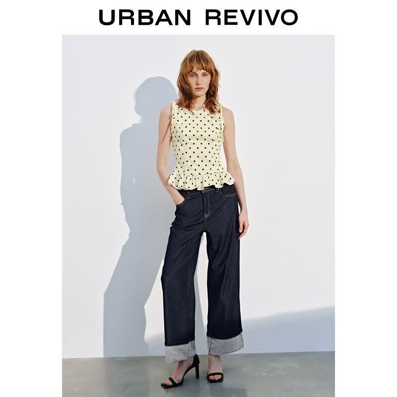 UR2026 Women s Polka Dot Ruffle Blouse M